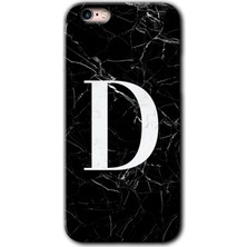 Gramaphone iPhone 6s Plus Kılıf Hd Desen Baskılı Arka Kapak + Kırılmaz Cam - Siyah Mermer Desenli D Harfi