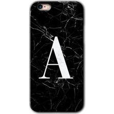 Gramaphone iPhone 6s Plus Kılıf Hd Desen Baskılı Arka Kapak + Kırılmaz Cam - Siyah Mermer Desenli A Harfi