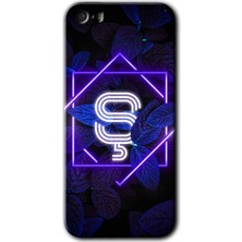 Gramaphone iPhone 5s Kılıf Hd Desen Baskılı Arka Kapak - Dark Neon Yaprak Ş Harfi