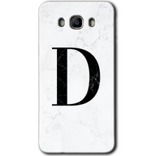 Gramaphone Galaxy J7 2016 Kılıf Hd Desen Baskılı Arka Kapak + Kırılmaz Cam - Beyaz Mermer Desenli D Harfi