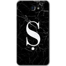 Gramaphone Galaxy J7 Prime Kılıf Hd Desen Baskılı Arka Kapak + Kırılmaz Cam - Siyah Mermer Desenli Ş Harfi