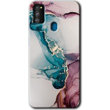 Galaxy M30S Kılıf Hd Desen Baskılı Arka Kapak + Kırılmaz Cam - Liquid Mermer