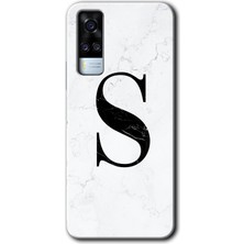 Gramaphone Vivo Y51 Kılıf Hd Desen Baskılı Arka Kapak - Beyaz Mermer Desenli S Harfi