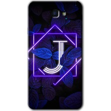 Galaxy J7 Prime Kılıf Hd Desen Baskılı Arka Kapak + Kırılmaz Cam - Dark Neon Yaprak J Harfi