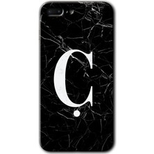 Gramaphone iPhone 7 Plus Kılıf Hd Desen Baskılı Arka Kapak + Kırılmaz Cam - Siyah Mermer Desenli Ç Harfi