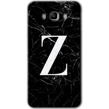 Gramaphone Galaxy J7 2016 Kılıf Hd Desen Baskılı Arka Kapak + Kırılmaz Cam - Siyah Mermer Desenli Z Harfi