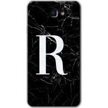 Gramaphone Galaxy J7 Prime Kılıf Hd Desen Baskılı Arka Kapak + Kırılmaz Cam - Siyah Mermer Desenli R Harfi