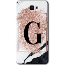 Gramaphone Galaxy J7 Prime Kılıf Hd Desen Baskılı Arka Kapak + Kırılmaz Cam - Pembe Mermer Desenli G Harfi