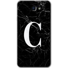 Gramaphone Galaxy J7 Prime Kılıf Hd Desen Baskılı Arka Kapak + Kırılmaz Cam - Siyah Mermer Desenli C Harfi