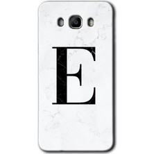 Gramaphone Galaxy J7 2016 Kılıf Hd Desen Baskılı Arka Kapak + Kırılmaz Cam - Beyaz Mermer Desenli E Harfi