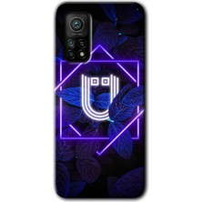 Gramaphone Xiaomi Mi 10T Kılıf Hd Desen Baskılı Arka Kapak + Esnek Nano Cam - Dark Neon Yaprak Ü Harfi