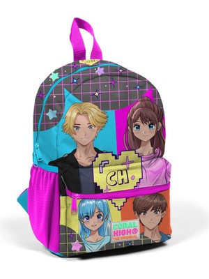 Coral High Minik Yuva Sırt Çantası Gri Mavi Pembe Anime Desenli Iki Bölmeli 23537