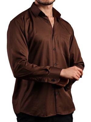 Dicotto Kahverengi Regular Fit Erkek Gömlek Uzun Kol Günlük Stil - 190-11