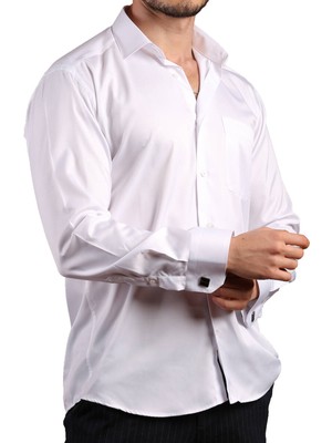 Dicotto Beyaz Büyük Beden Rahat Kesim Micro Kumaş Kol Düğmeli Regular Fit Erkek Gömlek - 190-1
