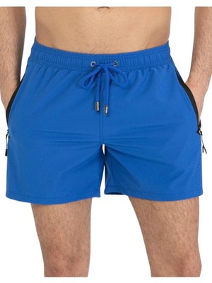 Miami Beach Saks Likralı Esnek Kumaş Su Itici Özellikli Düz Renk Erkek Plaj Deniz Şort Mayo - 2201-SAKS