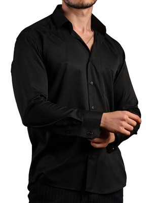 Dicotto Siyah Rahat Kesim Micro Kumaş Kol Düğmeli Regular Fit Erkek Gömlek - 190-6