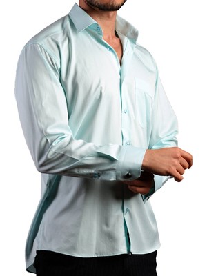 Dicotto Su Yeşili Mint Büyük Beden Rahat Kesim Micro Kumaş Kol Düğmeli Regular Fit Erkek Gömlek - 190-22