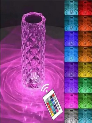 GLR Shop Kristal Elmas Dokunmatik USB Sarjlı Rgb Kumandalı Masa Lambası Kristalmasa