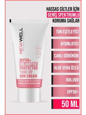 New Well yüksek Koruma Etkili SPF50+ Pembe Yüz Güneş Kremi 50 ml