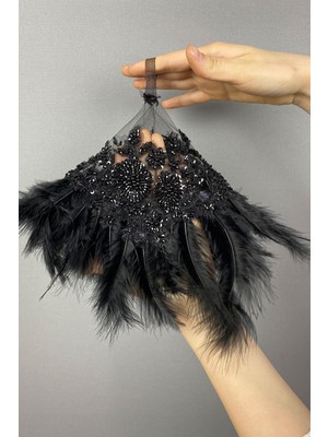 Hayalperest Boncuk Boncuk Işlemeli Vip Tüylü Tasarım Gelin Halay Mendili 1 Adet