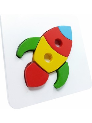 Tahtaland Renkli Doğal Ahşap Bultak - Roket Figürlü