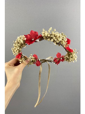 Ortanca Ve Şoklanmış Cipso Kuru Çiçekli Dış Çekim Gelin Tacı