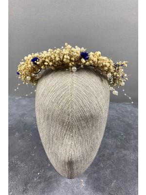 Krem Cipsolu İncili Ve Pamuk Otlu Gelin Dış Çekim Tacı