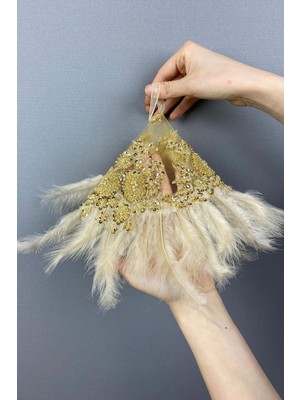 Hayalperest Boncuk Boncuk Işlemeli Vip Tüylü Tasarım Gelin Halay Mendili 1 Adet