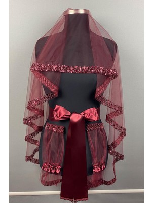 Hayalperest Boncuk Su Model Işlemeli Gelin Kına Duvağı Yüz Örtüsü