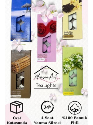 Maison Art 10 Adet | Gül Kokulu Tealight Mum | 4 Saat Yanar | Dekoratif Mumluk Mumu