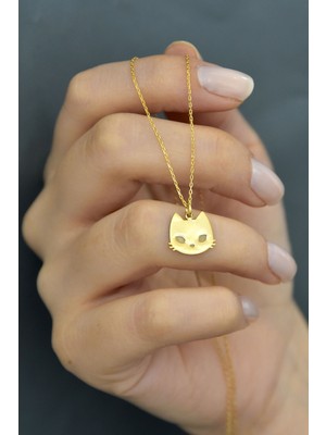 Papatya Silver 925 Ayar Altın Kaplama Plaka Kesim Gümüş Kedi Kolye