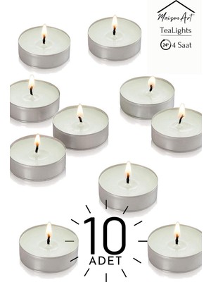 Maison Art 10 Adet | Yasemin Kokulu Tealight Mum | 4 Saat Yanar | Dekoratif Mumluk Mumu