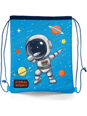 Coral High Kids Lacivert Mavi Astronot Desenli Ipli Büzgülü Sırt Çantası 22690