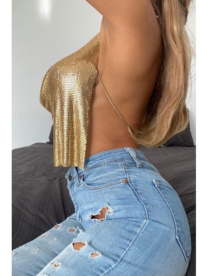 Metal Clubwear Crop Top - Altın