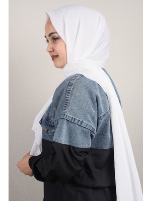 Modakaşmir  Moda Kaşmir Kraş Pamuk Şal - Desen-05 - Beyaz -93