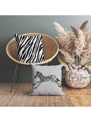 Lia Store Gri Zebra Desenli Çift Taraflı Dekoratif 2'li Kırlent Kılıfı Seti