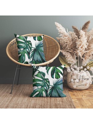 Yaprak Desenli Çift Taraflı Dekoratif 2'li Kırlent Kılıfı Seti