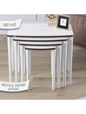 Canisa Concept Telwe Serisi 1.sınıf Mdf Beyaz Sehpa Ceviz Kenar 4'lü Zigon Sehpa Takımı Gürgen Ayak