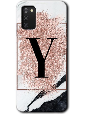Galaxy A02S Kılıf Hd Desen Baskılı Arka Kapak + Esnek Nano Cam - Pembe Mermer Desenli Y Harfi