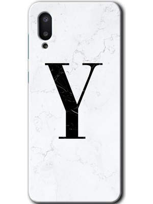Gramaphone Galaxy A02 Kılıf Hd Desen Baskılı Arka Kapak + Kırılmaz Cam - Beyaz Mermer Desenli Y Harfi