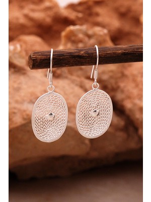 Sümer Telkari Oval Tasarım Elişi Telkari Gümüş Küpe 6123