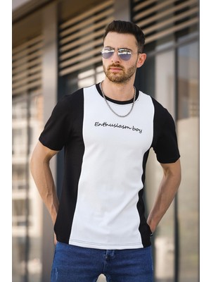 Oksit Scarp Nakışlı Parçalı Waffle Desen Slim Fit Likralı Erkek Tshirt