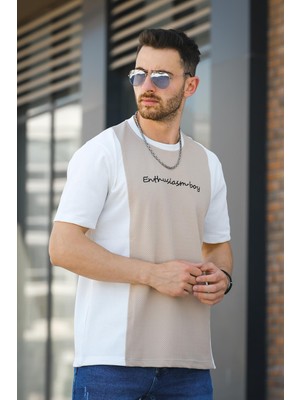 Oksit Scarp Nakışlı Parçalı Waffle Desen Slim Fit Likralı Erkek Tshirt