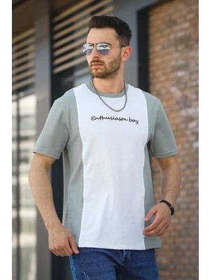 Oksit Scarp Nakışlı Parçalı Waffle Desen Slim Fit Likralı Erkek Tshirt