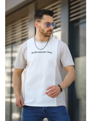 Oksit Scarp Nakışlı Parçalı Waffle Desen Slim Fit Likralı Erkek Tshirt