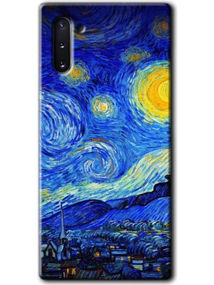 Galaxy Note 10 Kılıf Hd Desen Baskılı Arka Kapak + Kırılmaz Cam - Starry Night