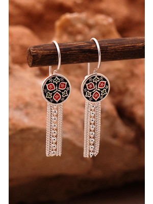 Sümer Telkari Anadolu Motifli Elişi Mineli Hasır Gümüş Küpe 6132