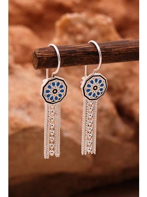 Sümer Telkari Anadolu Motifli Elişi Mineli Hasır Gümüş Küpe 6133