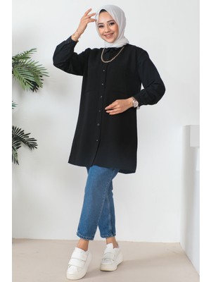 İmaj Butik Siyah Kolyeli Cepli Tunik