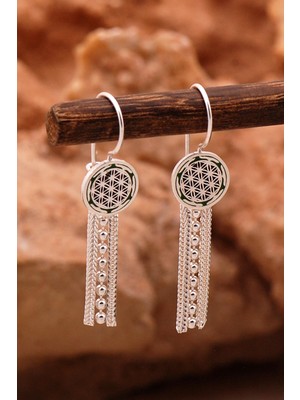 Sümer Telkari Yaşam Çiçeği Elişi Mineli Hasır Gümüş Küpe 6135